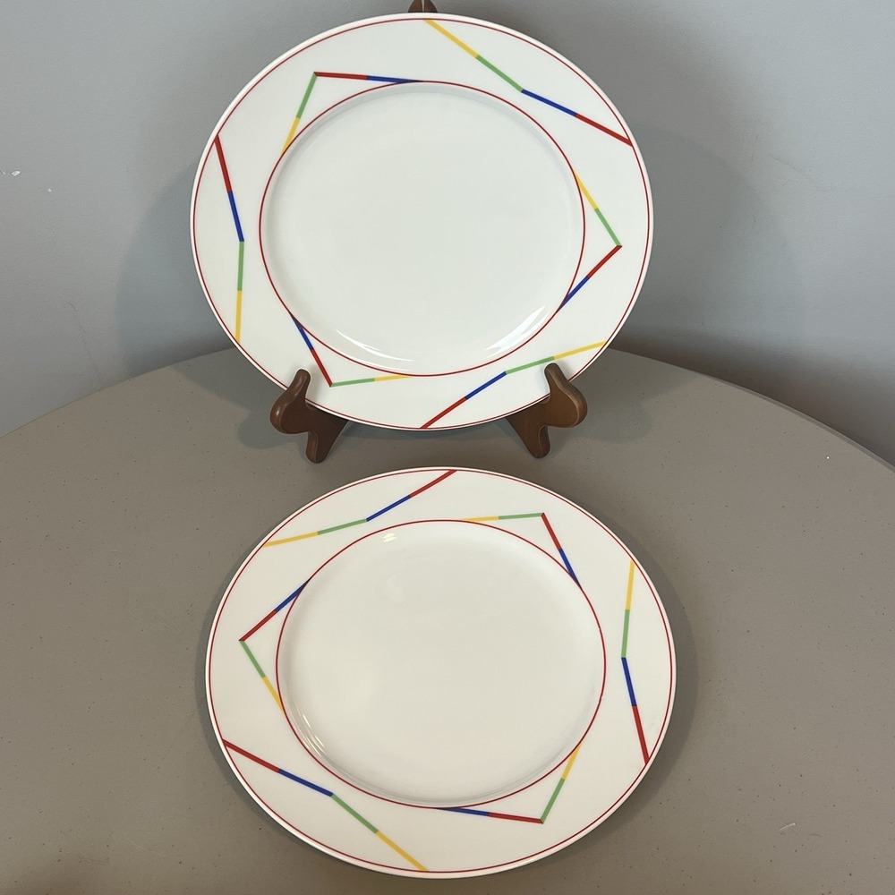 International Rhythm Stoplights Dinner Plate 10.3" Set of 2 White Primary Colors